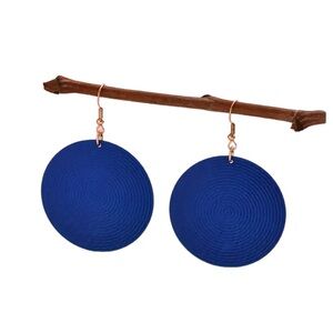 Royal Blue Round Disk Drop Style Earrings